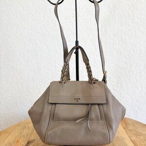 Tory Burch Half Moon Greyish Taupe Leather Handbag